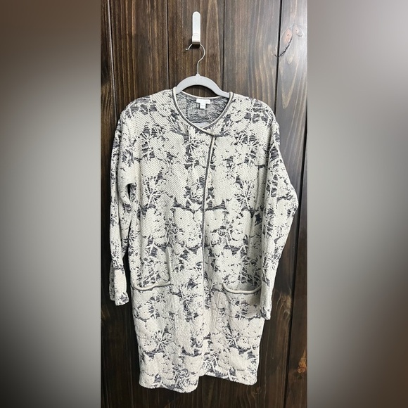 J. JILL White Gray Long Sleeve Jacquard Topper Longline Coat Jacket Size:Small - Picture 12 of 15